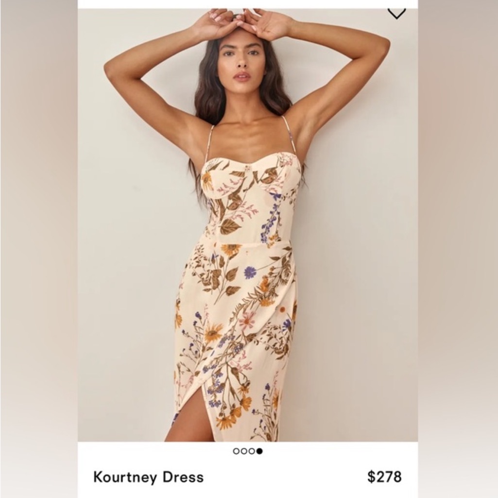Reformation Kourtney Dress - Cream With Brown, Yellow & Purple Floral Print